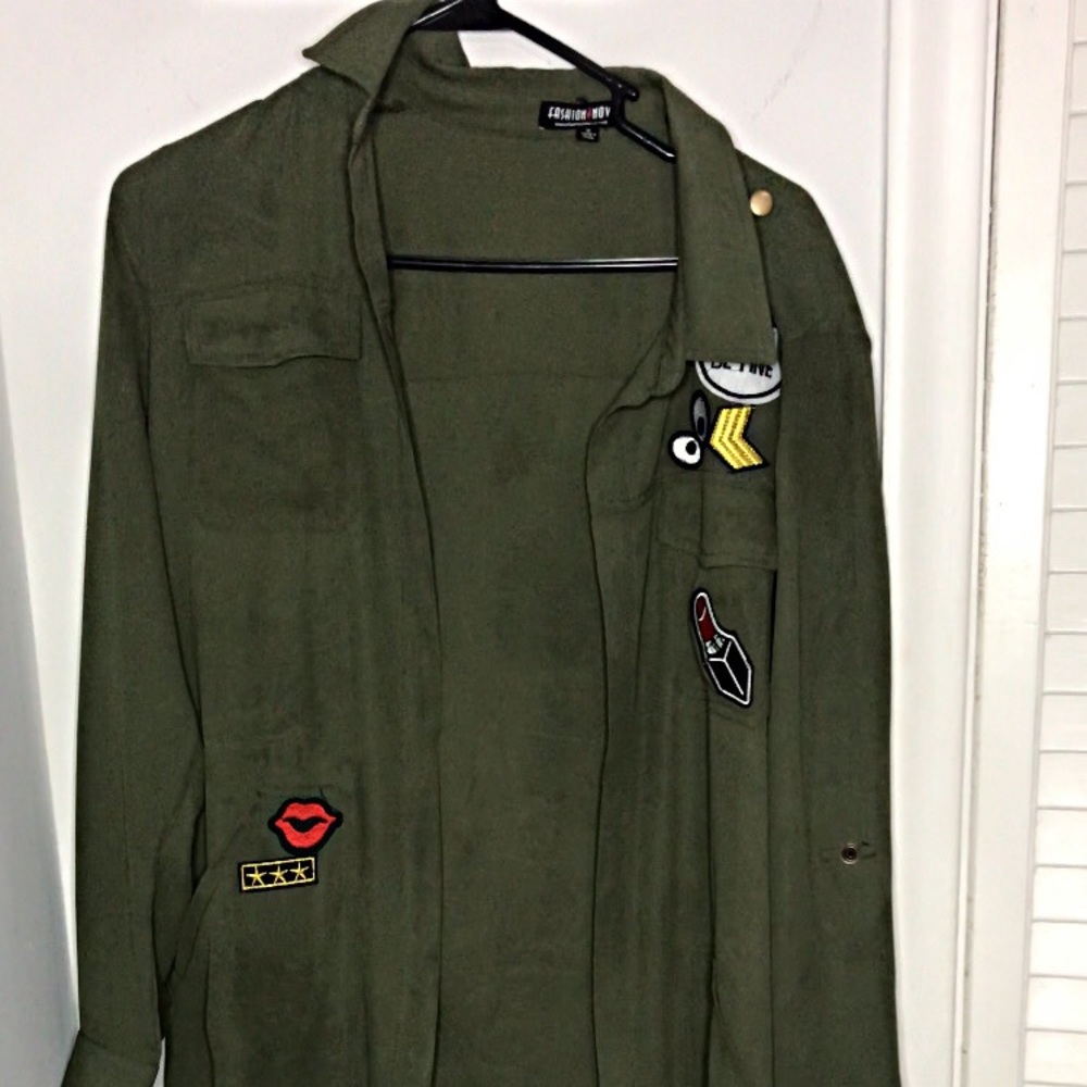Fashion Nova Green Cargo Jacket with Patches